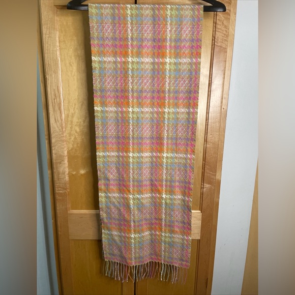 100% Cashmere Scarf Made in Scotland 64” x 12” Warm & Cozy 🍁 Pink Orange Blue - Picture 3 of 11